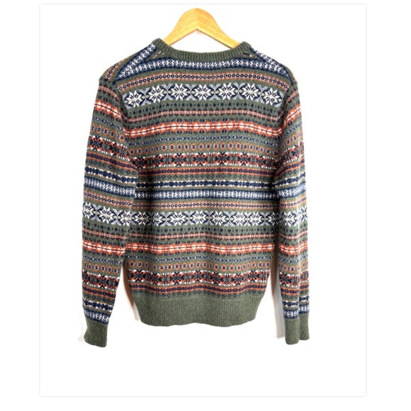 JCrew Fair Isle Wool Sweater Mens M Olive Green Holiday Ski Cabin Nordic Grandpa - Picture 3 of 9
